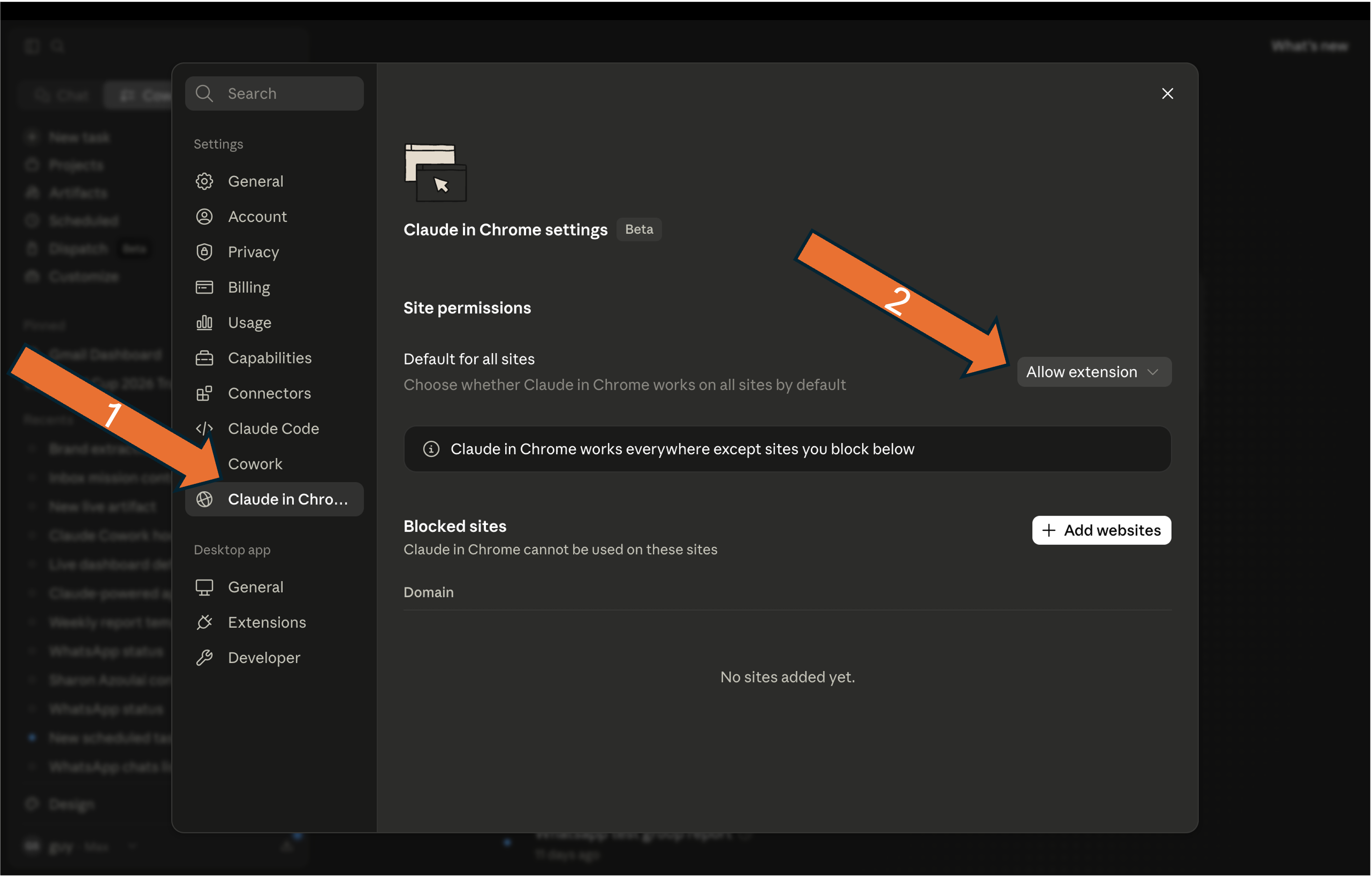 Claude in Chrome — Allow extension