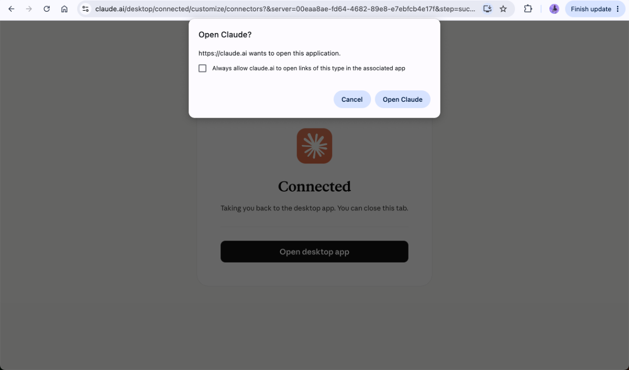 Back to the desktop app — Connected