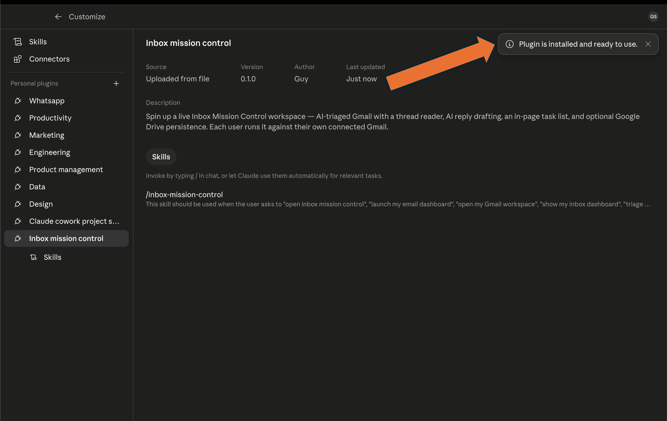 Plugin is installed and ready to use