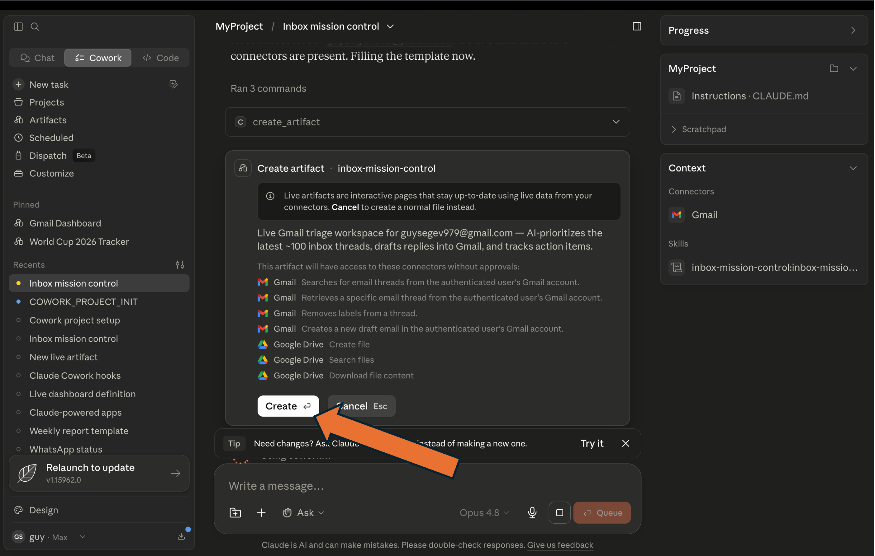 Create the live artifact