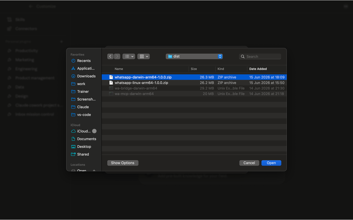 Pick the WhatsApp plugin file