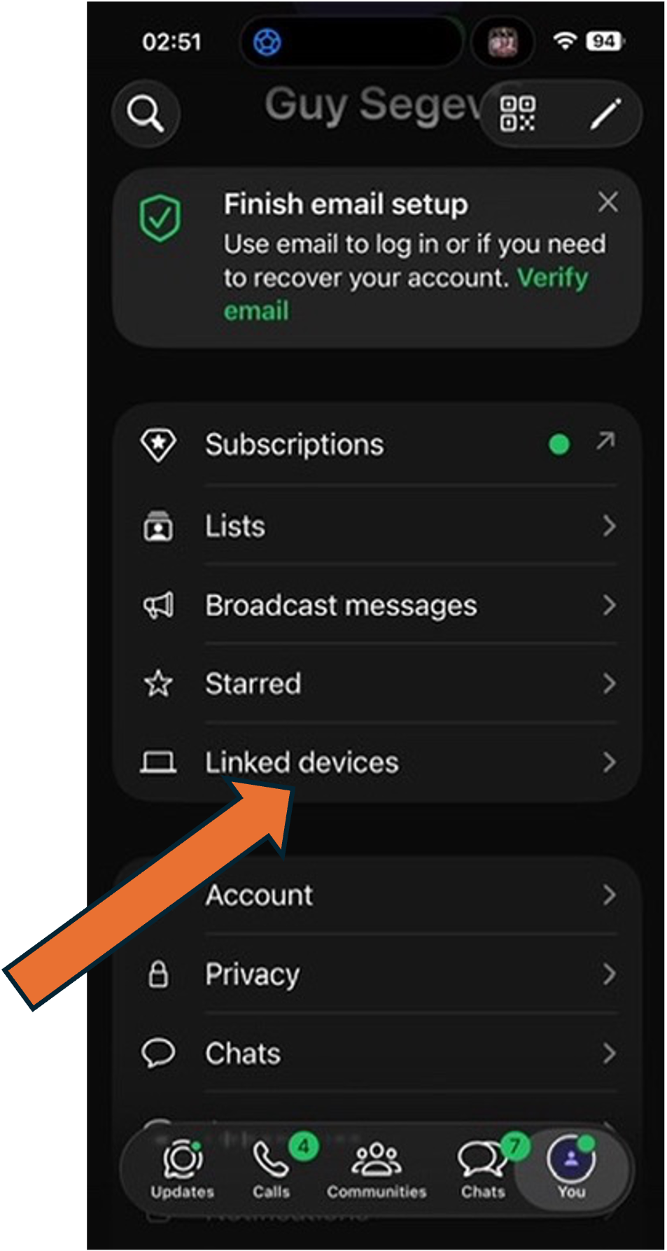 Phone — open Linked Devices
