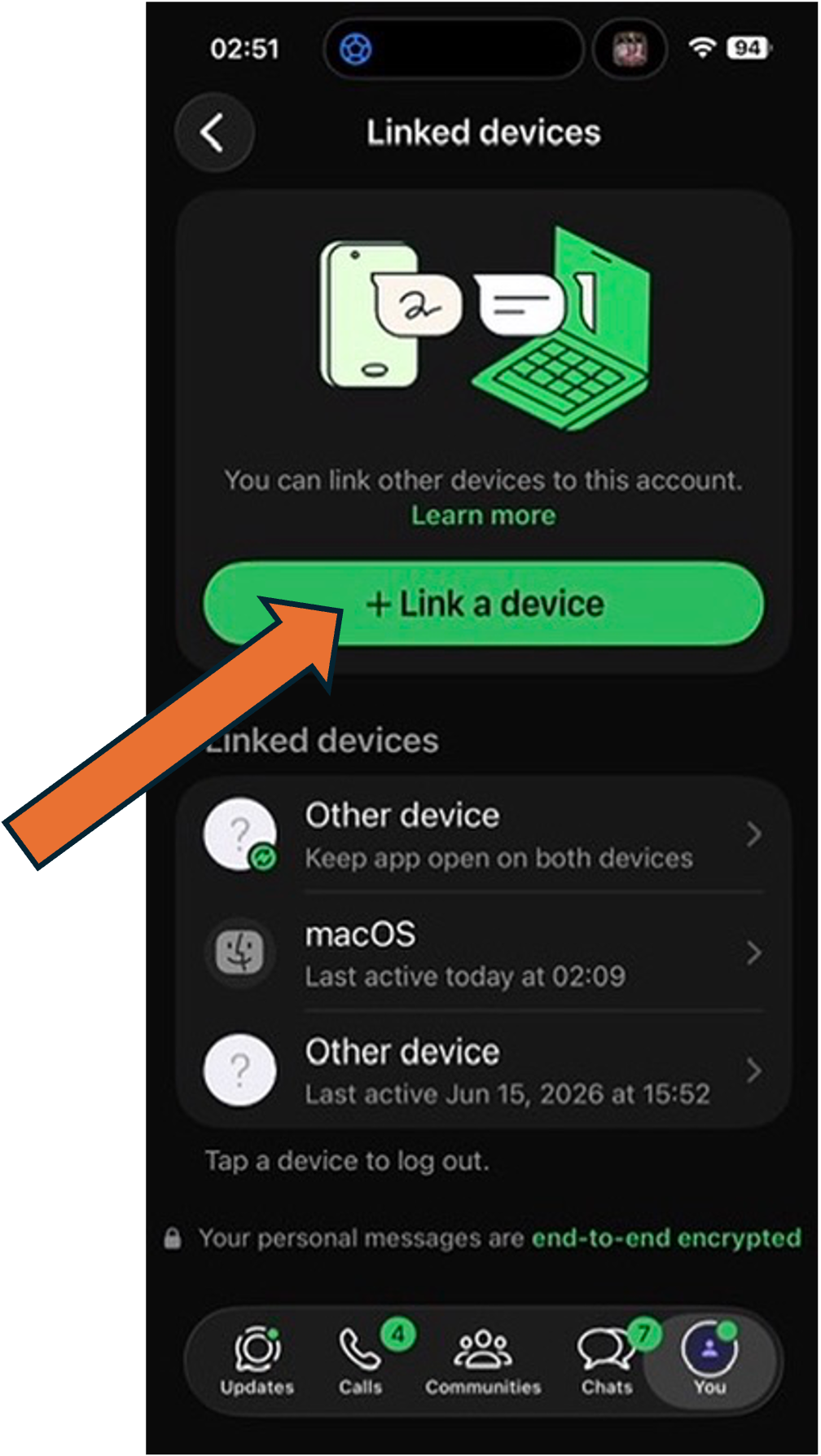 Phone — tap Link a Device